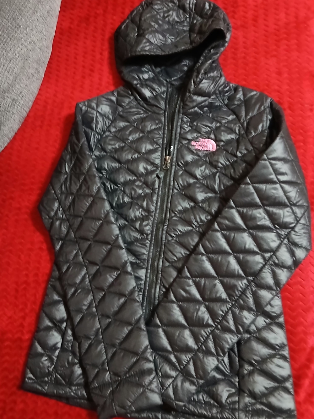 The North Face Black Quilted Hooded Puffer with Pink Logo[new no tag]